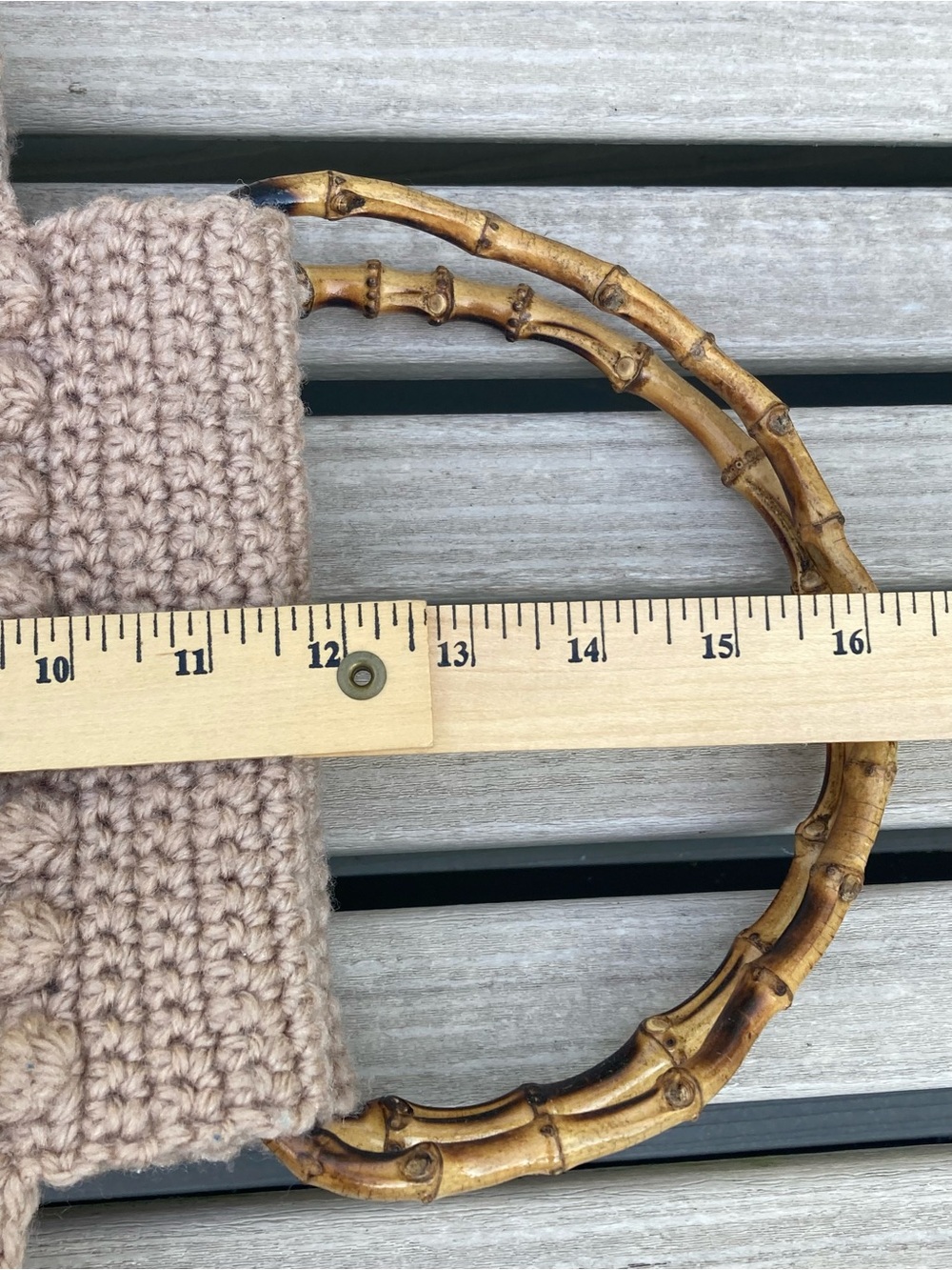 Vintage Handmade Crochet Yarn Purse Handbag with Bamboo Handles - Picture 9 of 9